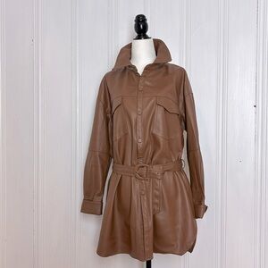 NWT ZARA Oversized Camel Brown Faux Leather Shacket